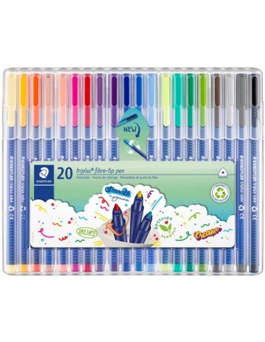 Staedtler Triplus Color 323 Pack con 20 Rotuladores - Trazo de 1mm aprox. - Tinta Base de Agua - 97-de Plastico Reciclado -