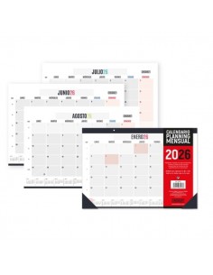 Ingraf Planificador de Mesa Mensual - Encolado con Tapa de Polipropileno - 12 Hojas de Faciles de Arrancar