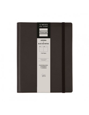 Finocam Duoband Agenda - Anual 2026 - Bloc de Notas - Formato E10 - 176x28x226mm - 1 Dia por Pagina - Color Negro