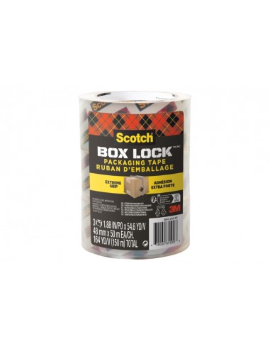 Scotch Box Lock Pack de 3 Precintos de Embalaje - 48mm x 50m - Color Transparente