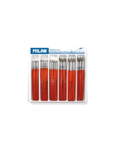 Milan 101 Pack de 120 Pinceles Escolares Redondos - Bandeja - Formatos Surtidos - Color Marron