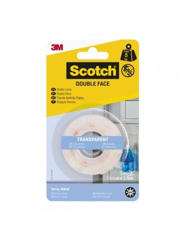 Scotch Cinta Adhesiva de Doble Cara 19mm x 1.5m - Transparente