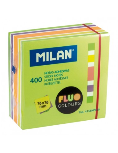 Milan Fluo Pack de 400 Notas Adhesivas - Colores Neon - 76x76mm - Color Verde