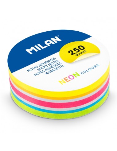 Milan Pack de 250 Notas Adhesivas - Colores Neon - Redondas - 67mm - Colores Surtidos