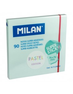 Milan Bloc de 90 Notas Super Adhesivas - Removibles - Mayor Permanencia - 76mm x 76mm - Color Azul Pastel
