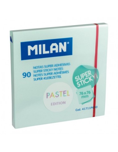 Milan Bloc de 90 Notas Super Adhesivas - Removibles - Mayor Permanencia - 76mm x 76mm - Color Azul Pastel
