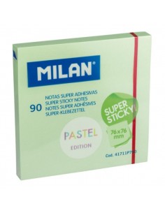 Milan Bloc de 90 Notas Super Adhesivas - Removibles - Mayor Permanencia - 76mm x 76mm - Color Verde Pastel