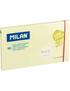 Milan Bloc de 90 Notas Super Adhesivas - Removibles - Mayor Permanencia - 76mm x 127mm - Color Amarillo Pastel