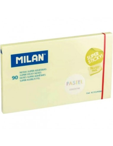 Milan Bloc de 90 Notas Super Adhesivas - Removibles - Mayor Permanencia - 76mm x 127mm - Color Amarillo Pastel