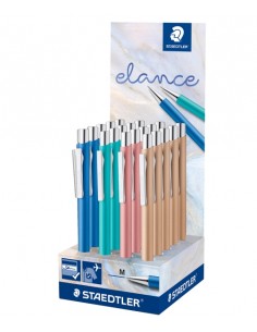 Staedtler Elance Expositor con 20 Boligrafos Retractiles - Tinta Azul - Ancho de Linea M - Colores Surtidos