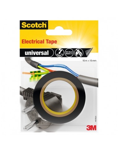 Scotch Cinta Aislante 15mm x 10m - Fabricada en PVC - Aislamiento de Alta Tension de hasta 5000 V - Color Negro