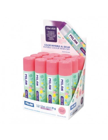 Milan Fairy Tale Expositor con 12 Barras de Pegamento 21g - Multiusos - Multisuperficies - Sin Disolventes - Uso Escolar -