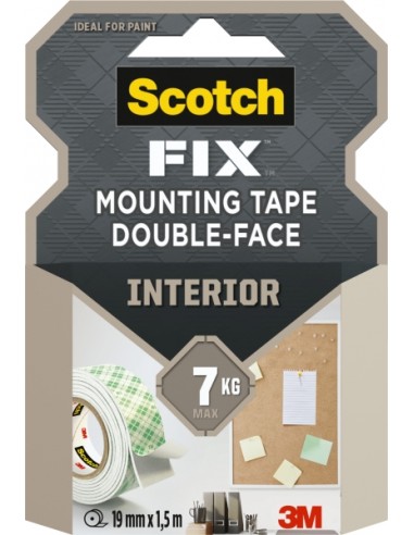 Scotch-Fix Cinta de Montaje para Interior de Doble Cara - 19Â mm x 1.5m - Color Blanco