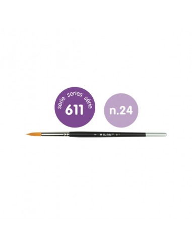 Milan 611 Premium Synthetic Pincel Redondo Numero 24 - Mango Corto - Color Negro