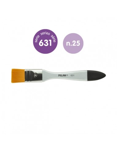 Milan 631 Premium Synthetic Paletina de 25mm - Pelo Sintetico - Mango de Madera Barnizada - Color Plata