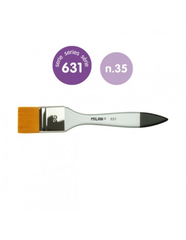 Milan 631 Premium Synthetic Paletina de 35mm - Pelo Sintetico - Mango de Madera Barnizada - Color Plata