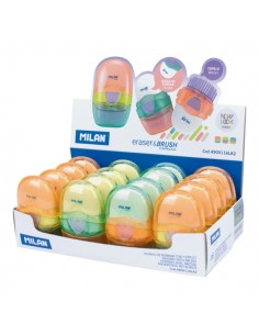 Milan Capsule New Look Expositor con 16 Gomas de Borrar con Cepillo - Colores Surtidos