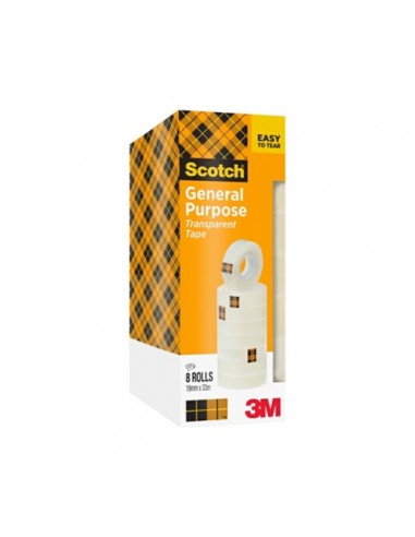 Scotch 508 Pack de 8 Cintas Adhesivas 19mm x 33m - Transparente