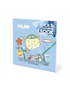 Milan Blue Odyssey Cuaderno para Colorear - con Adhesivos - 140g - 21x21cm - Colores Surtidos