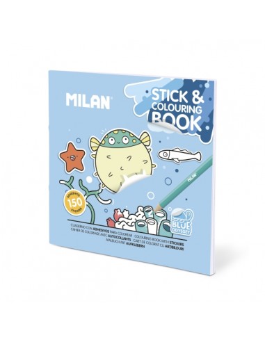 Milan Blue Odyssey Cuaderno para Colorear - con Adhesivos - 140g - 21x21cm - Colores Surtidos