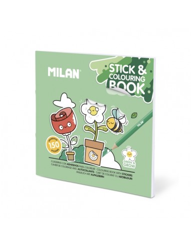 Milan Green and Grow Cuaderno para Colorear - con Adhesivos - 140g - 21x21cm - Colores Surtidos