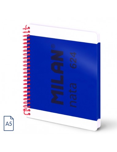 Milan Nata 624 Cuaderno A5 con Espiral - Papel a Lineas de 7mm - 80 Hojas de 95g - Tapa Dura - Color Azul Marino