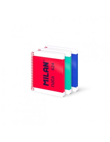 Milan Nata 624 Pack 3 Cuadernos A5 con Espiral - Papel a Lineas de 7mm - 80 Hojas de 95g - Tapa Dura - Colores Surtidos