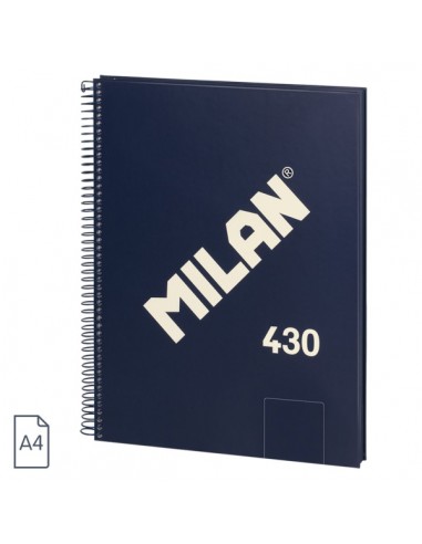 Milan 430 Since 1918 Cuaderno A4 con Espiral - Hojas Blancas - 80 Hojas de 95g - Tapa Dura - Color Azul