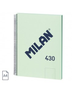 Milan 430 Since 1918 Cuaderno A4 con Espiral - Hojas Blancas - 80 Hojas de 95g - Tapa Dura - Color Menta
