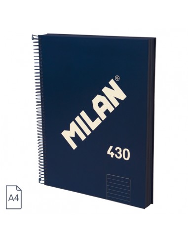 Milan 430 Since 1918 Cuaderno A4 con Espiral - Papel a Lineas de 7mm - 120 Hojas de 95g - Tapa Dura - Color Azul