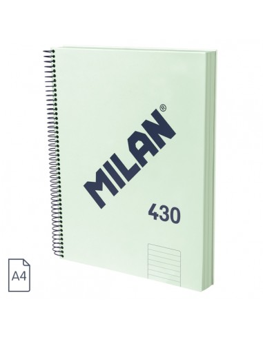 Milan 430 Since 1918 Cuaderno A4 con Espiral - Papel a Lineas de 7mm - 120 Hojas de 95g - Tapa Dura - Color Menta
