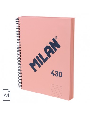 Milan 430 Since 1918 Cuaderno A4 con Espiral - Papel a Lineas de 7mm - 120 Hojas de 95g - Tapa Dura - Color Rosa