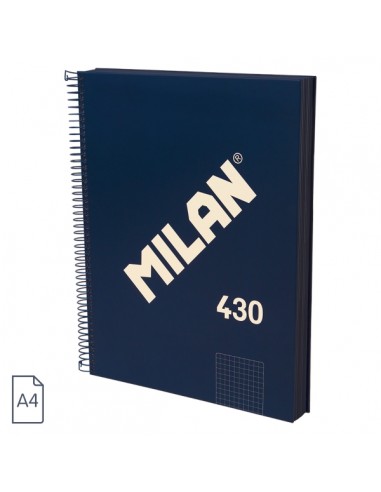 Milan 430 Since 1918 Cuaderno A4 con Espiral - Cuadricula 5x5mm - 120 Hojas de 95g - Tapa Dura - Color Azul