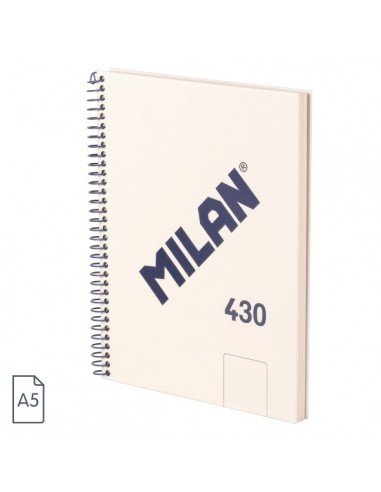 Milan 430 Since 1918 Cuaderno A5 con Espiral - Hojas Blancas - 80 Hojas de 95g - Tapa Dura - Color Beige