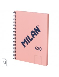 Milan 430 Since 1918 Cuaderno A5 con Espiral - Hojas Blancas - 80 Hojas de 95g - Tapa Dura - Color Rosa