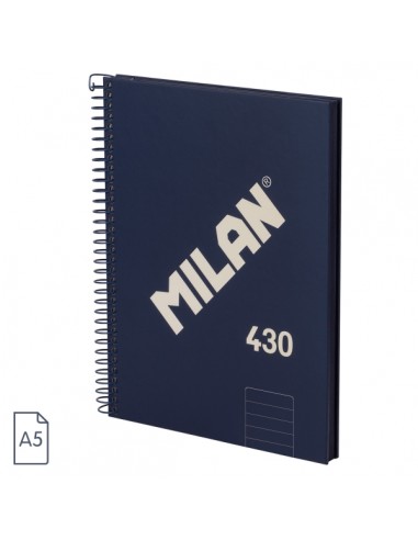 Milan 430 Since 1918 Cuaderno A5 con Espiral - Papel a Lineas de 7mm - 80 Hojas de 95g - Tapa Dura - Color Azul