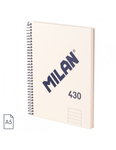 Milan 430 Since 1918 Cuaderno A5 con Espiral - Papel a Lineas de 7mm - 80 Hojas de 95g - Tapa Dura - Color Beige