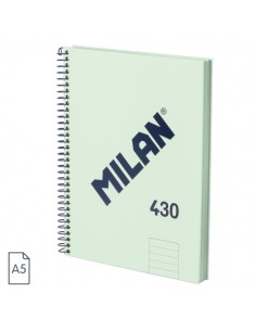 Milan 430 Since 1918 Cuaderno A5 con Espiral - Papel a Lineas de 7mm - 80 Hojas de 95g - Tapa Dura - Color Menta