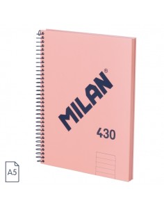 Milan 430 Since 1918 Cuaderno A5 con Espiral - Papel a Lineas de 7mm - 80 Hojas de 95g - Tapa Dura - Color Rosa