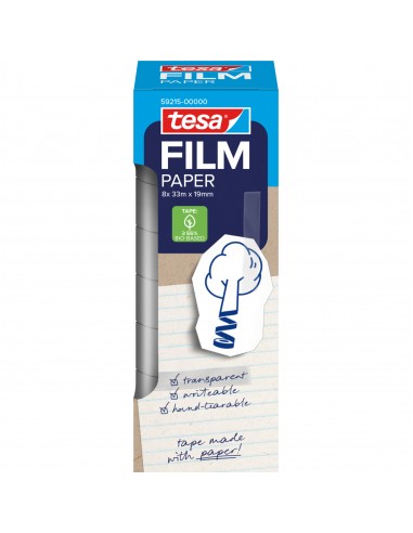 Tesa Paper Pack de 8 Cintas Adhesivas de Papel 19mm x 33 Metros - Casi Invisible en Superficies de Color Claro - Se puede
