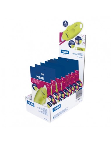 Milan Capsule Acid Expositor con 8 Blisters de Cuters - Hoja Ceramica Reemplazable - Bloqueo de Seguridad - Ergonomico -