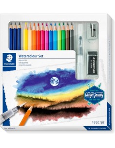 Staedtler Watercolour Set Design Journey Pack con 12 Lapices de Colores Surtidos Acuarelables-3 Lapices Mars Lumograph