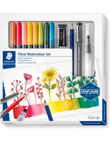 Staedtler Floral Watercolour Set Design Journey Pack con 8 Rotuladores Acuarelables Doble Punta en Colores Surtidos-1