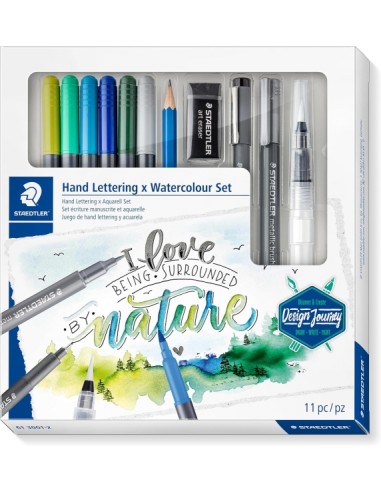 Staedtler Hand Lettering and Watercolour Set Design Journey Pack con 6 Rotuladores Acuarelables Doble Punta en Colores