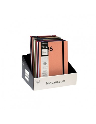 Finocam Dynamic Mara Expositor con 14 Agendas Surtidas - Anual 2026 - Tapa Blanda - Cierre con Goma Elastica - Formato Y10 -