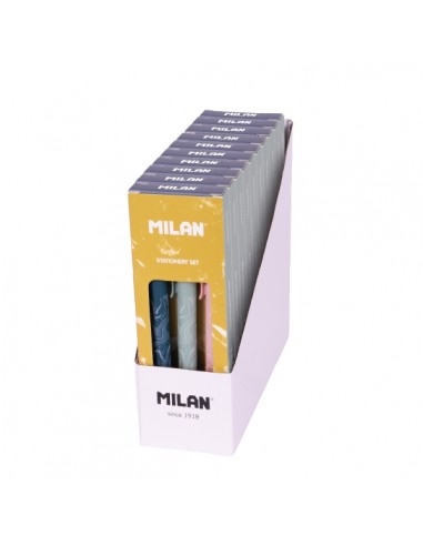 Milan Lava Caja de Regalo con 3 Boligrafos de Bola Retractiles - Punta Redonda 1mm - Tinta Azul - Colores Surtidos