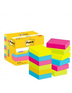 Post-It Pack de 12 Blocs de 100 Notas Adhesivas Reposicionables - Forma Rectangular - 38x51mm - Colores Surtidos