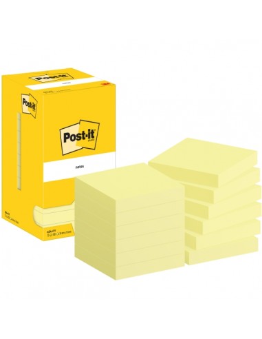 Post-It Pack de 12 Blocs de 100 Notas Adhesivas Reposicionables - Forma Cuadrada - 76x76mm - Color Amarillo Claro