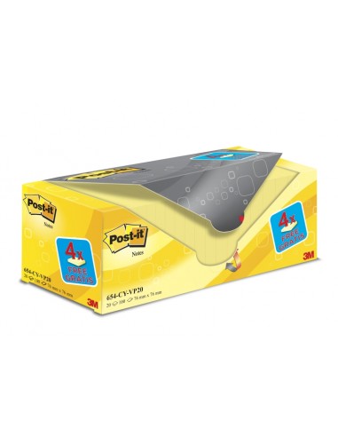 Post-It Pack de 20 Blocs de 100 Notas Adhesivas Reposicionables - Forma Cuadrada - 76x76mm - Color Amarillo Claro