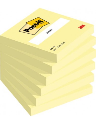 Post-it Pack con 6 Blocs de 100 Notas Adhesivas Removibles Canary Yellow 76x76mm - Papel con Certificacion PEFC - 7100103157